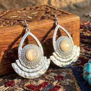 Turkish Handcrafted Boho Silver Dangle Earrings Statement Tribal Jewelry